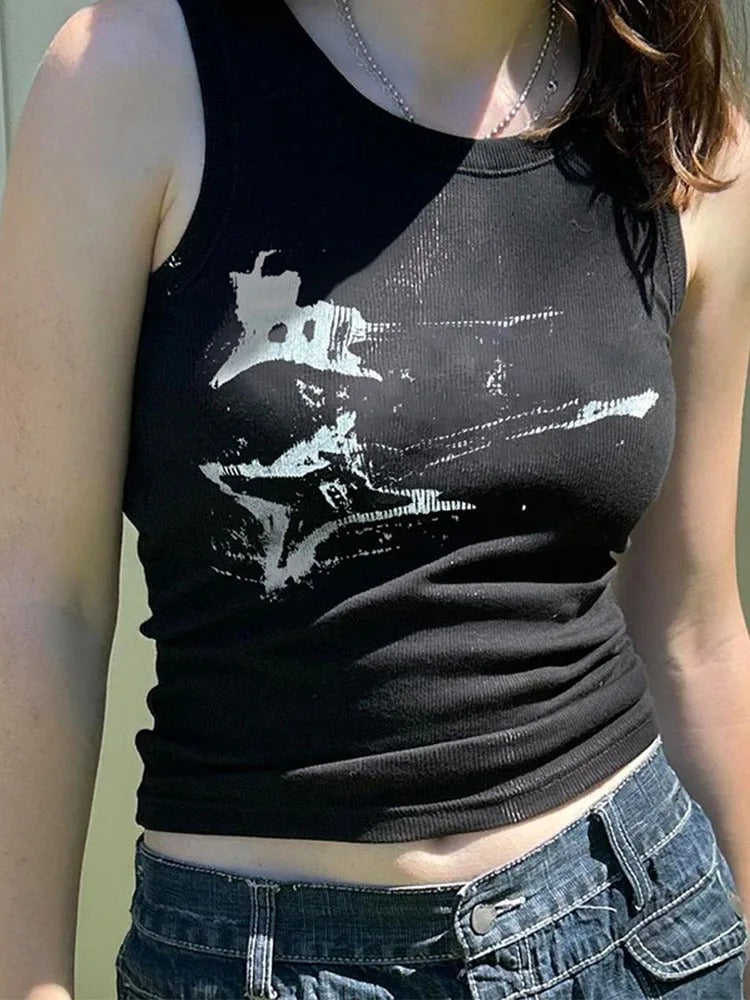 Y2K The Guitar Print Crop Top
