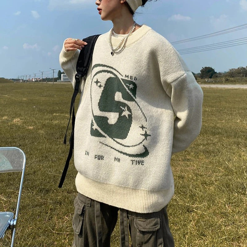 Y2K Universe Graphic Sweater beige