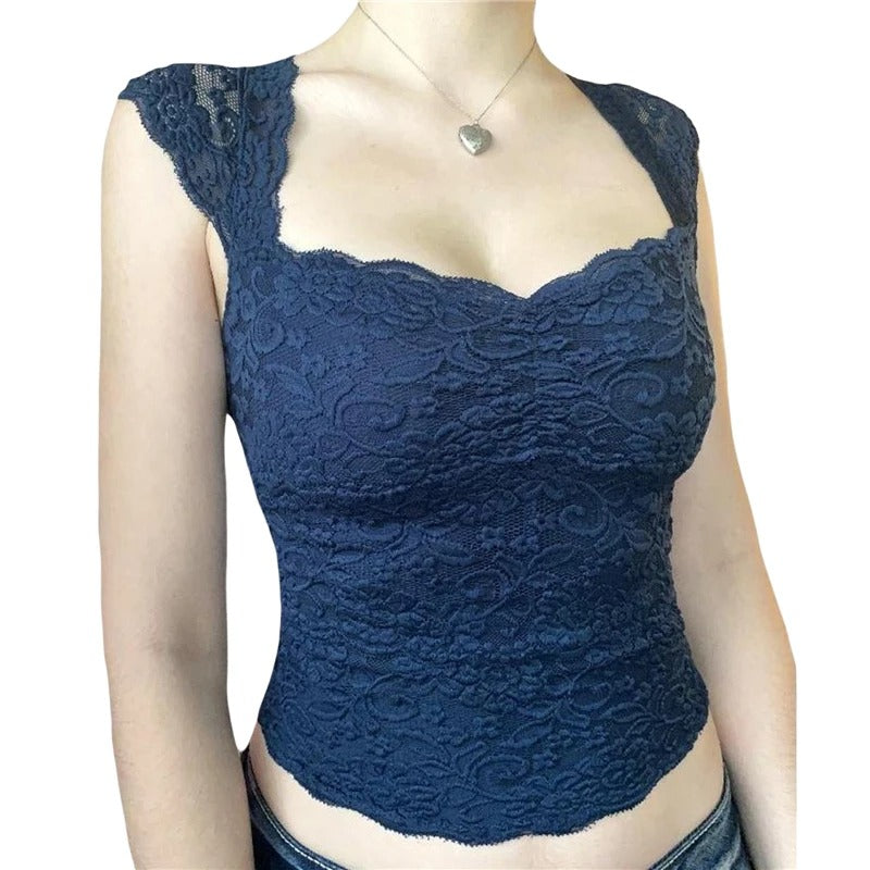 Y2K Lace Crop Top blue
