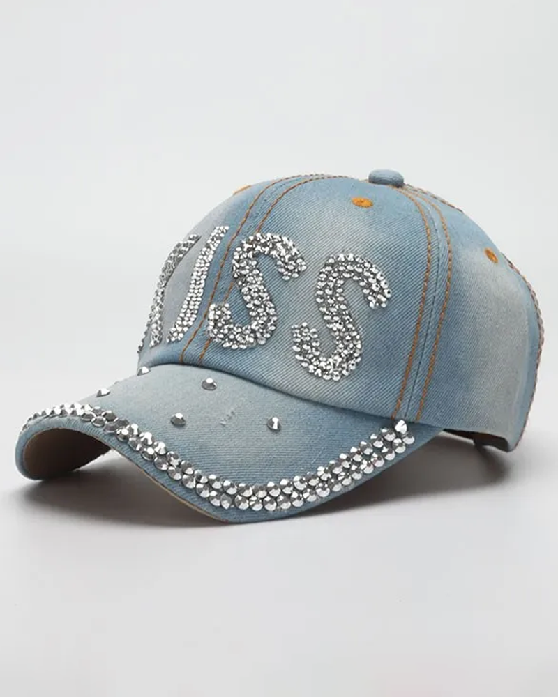 Denim Cap With Rhinestones