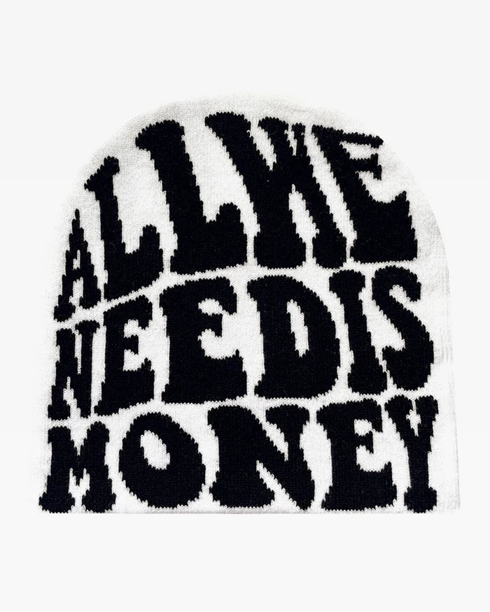 all we need is money white beanie