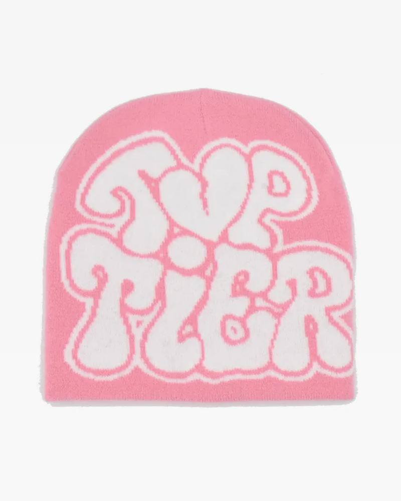 Top Tier Beanie pink and white