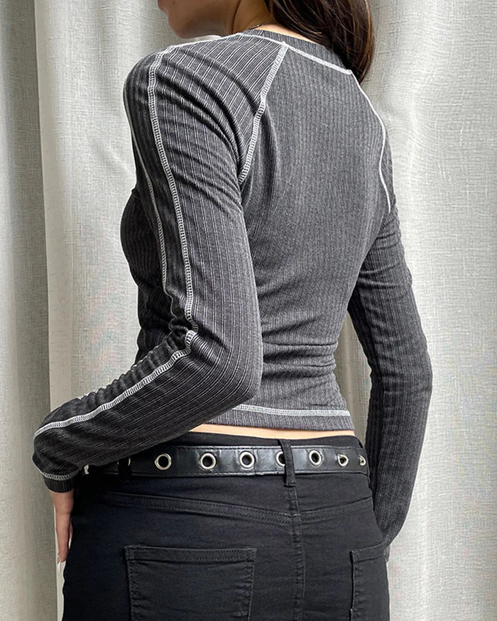 Long Sleeve Cropped Black Top grey