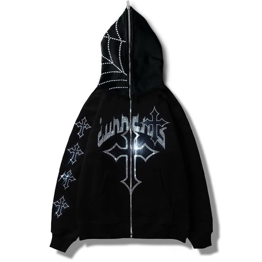 Y2K Rhinestone Cross Hoodie