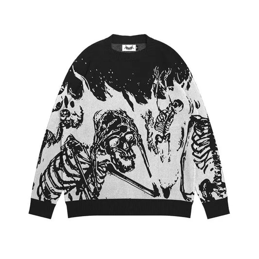 Y2K Gothic Flame Skeleton Sweater