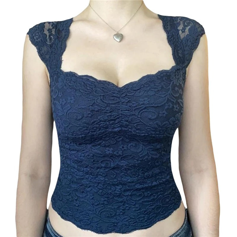 Y2K Lace Crop Top blue