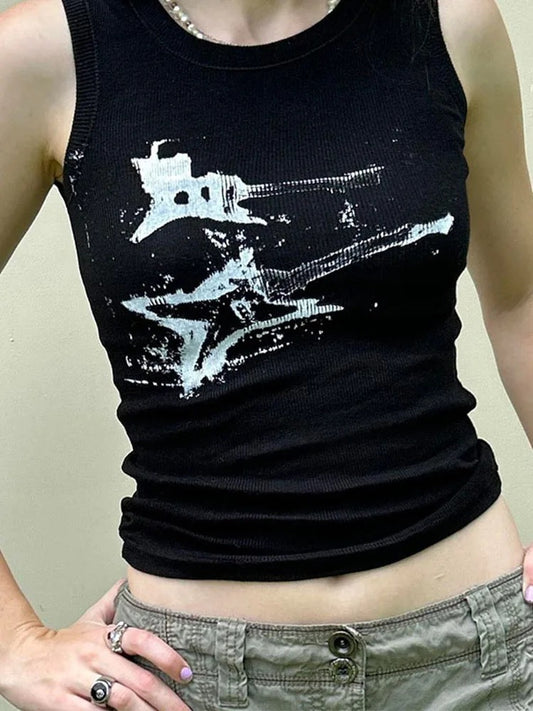 Y2K The Guitar Print Crop Top