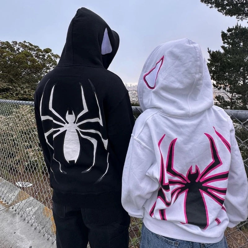 Y2K Spider Print Hoodies 