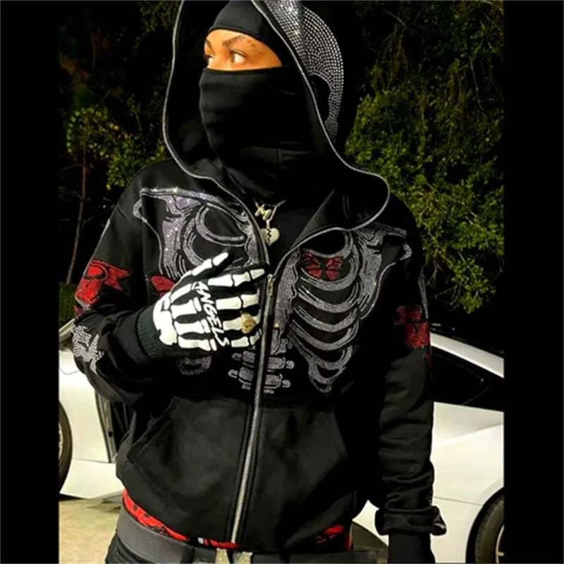 Skeleton Rhinestones Y2K Rhinestones Butterfly Skeleton Hoodie – Y2K Craze
