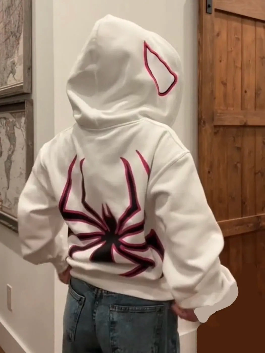 Y2K Spider Print Hoodies white