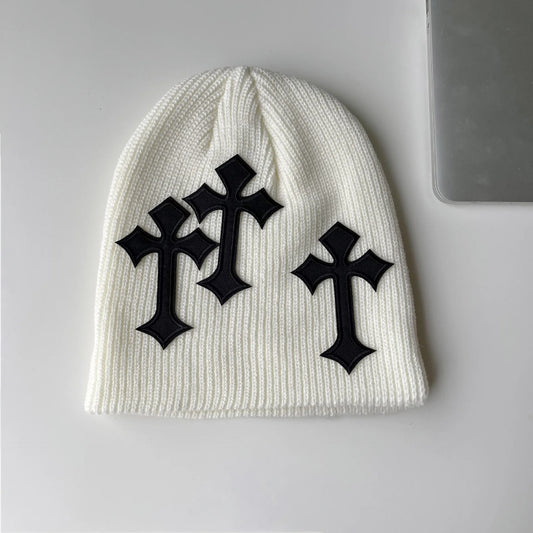 Y2K Cross Beanie white