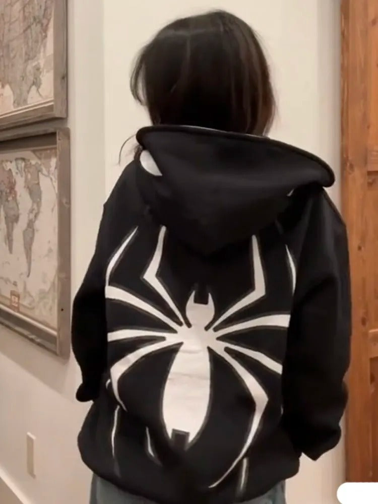 Y2K Spider Print Hoodies 